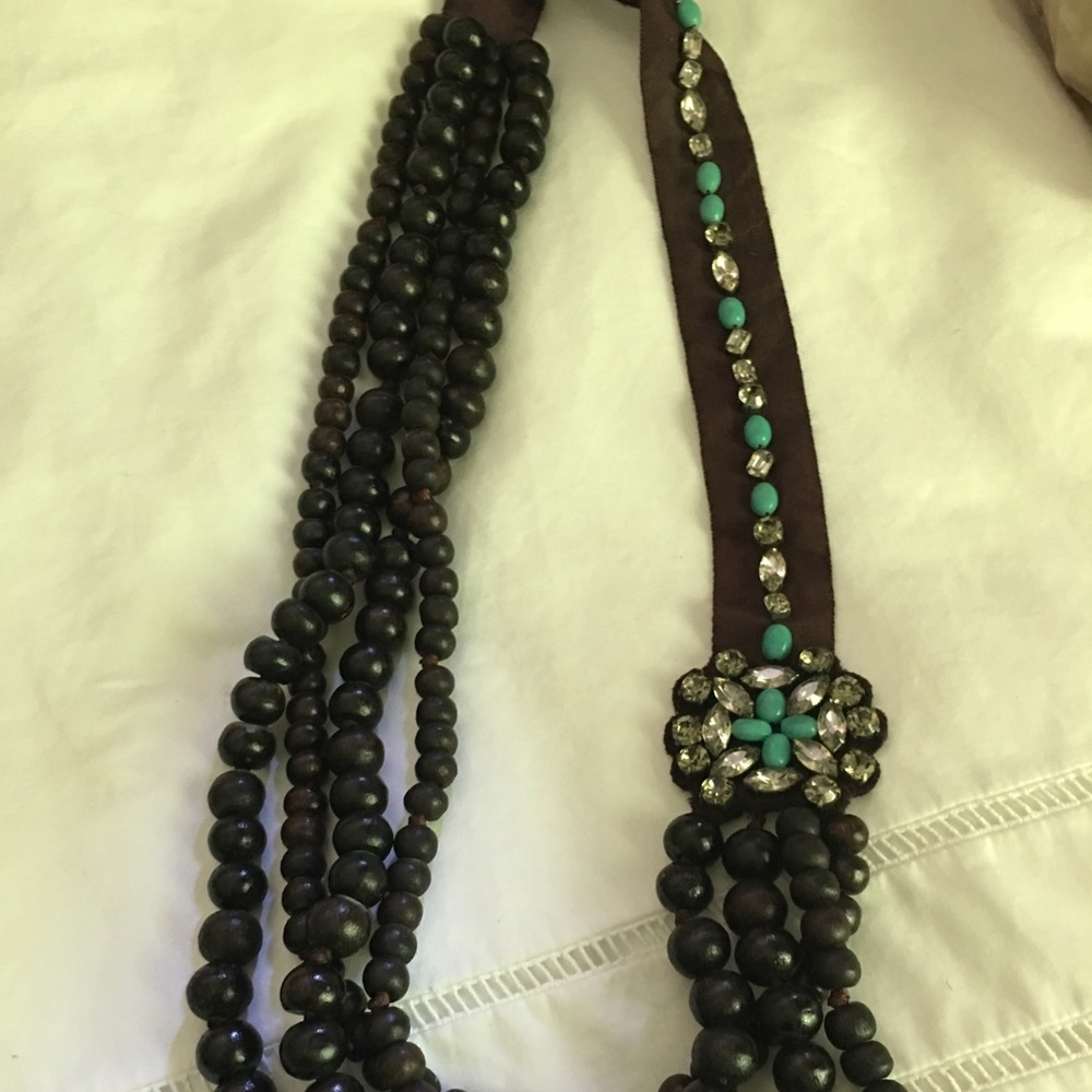 Wooden beads and rhinestone necklace